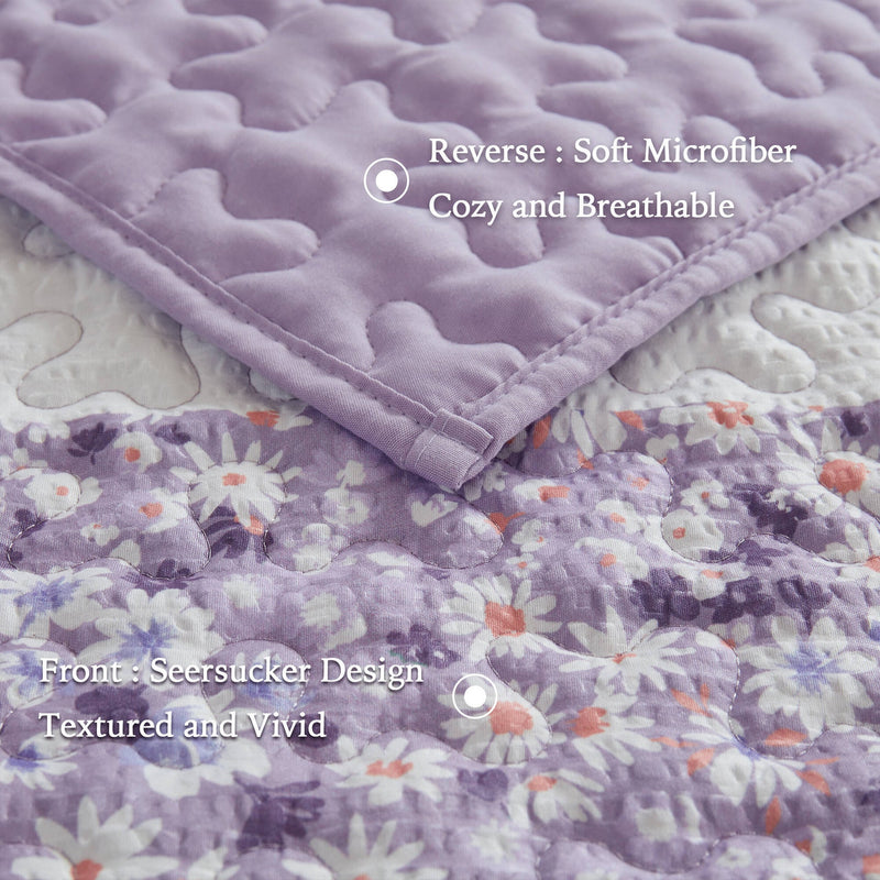 4 PCS Full/Queen Seersucker Quilt Set with Throw