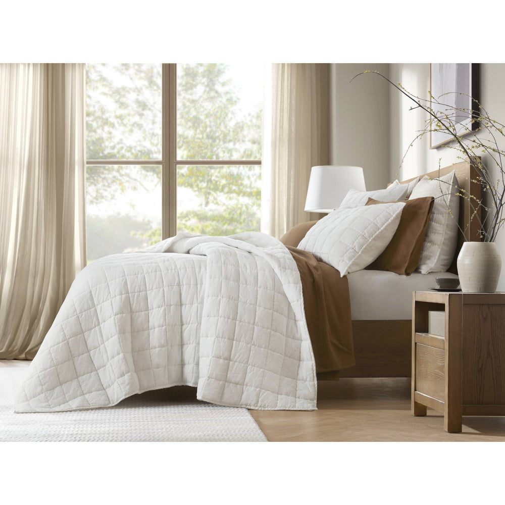 3-Piece King/Cal King Linen Garment Washed Quilt Set,White Media 10