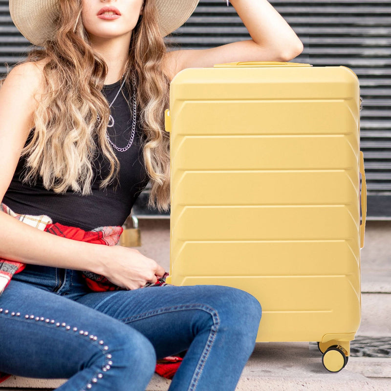ABS Luggage Set Spinner Wheel 3-Piece Yellow Waterproof Travel Case 20 24 28 Inch