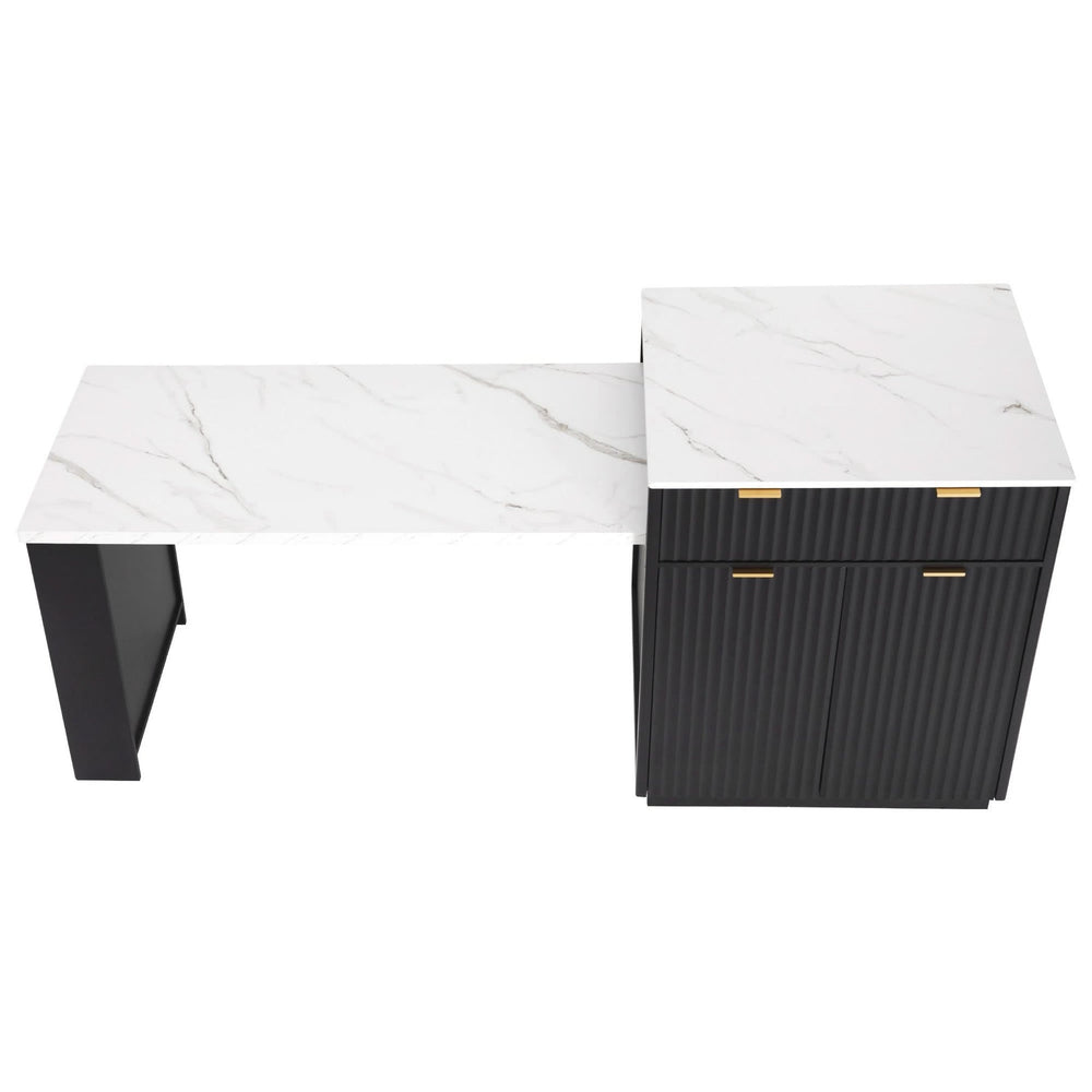 Kitchen Island Modern With Extendable Dining Table & Power Outlet For 4-6 People Black Media 18