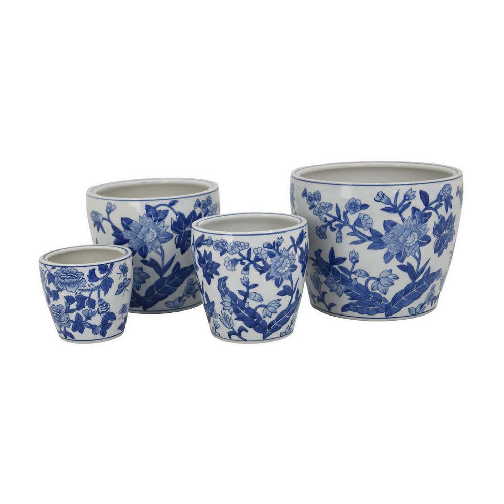 Kerry Accent Planter Pot Set of 4, Blue Floral Pottery, White Ceramic Media 2