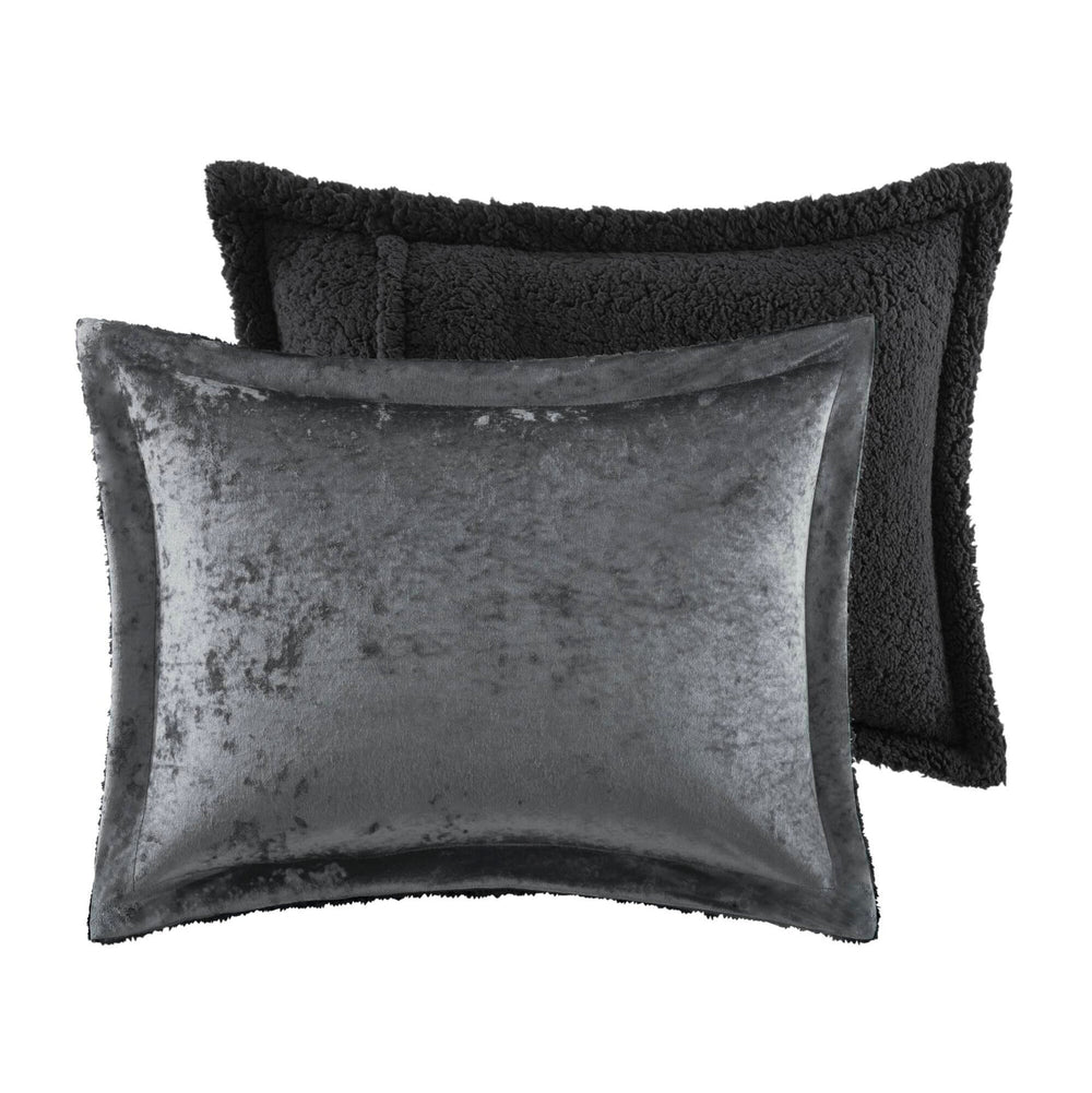 3 PCS Full/Queen Crushed Velvet   Reversible Comforter Set Charcoal Media 5