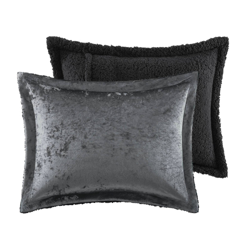 3 PCS Full/Queen Crushed Velvet   Reversible Comforter Set Charcoal