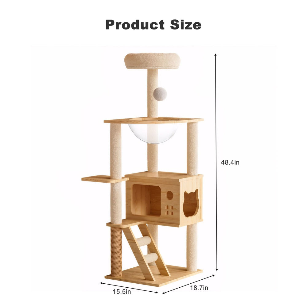 48.8' Modern Cat Tower, Wood Cat Tree Tower for Indoor Cats, Cat Tree with Sisal-Covered Scratching Posts and Top Perch, Cat Condo with Acrylic Hammock for Small Large Cats Media 3