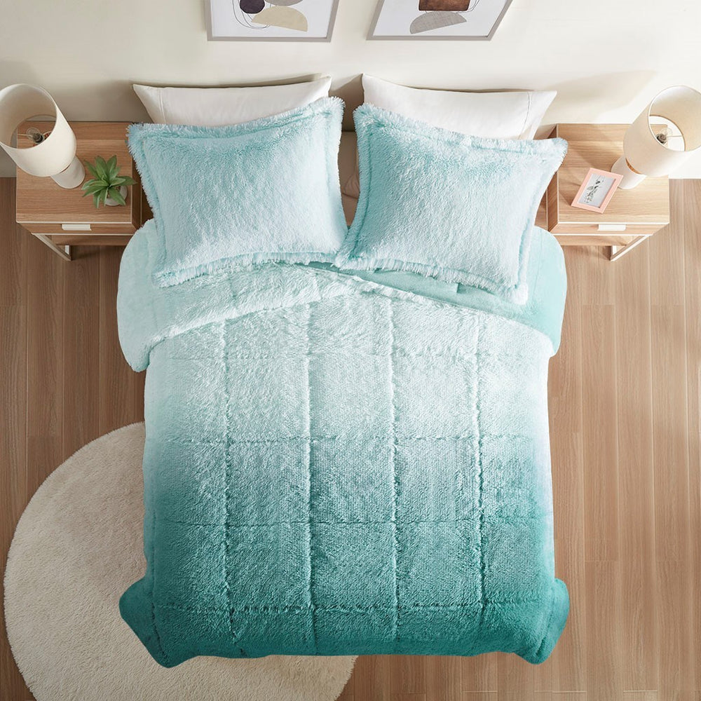 Twin/Twin XL Ombre Shaggy Long Fur Comforter Mini Set Media 7