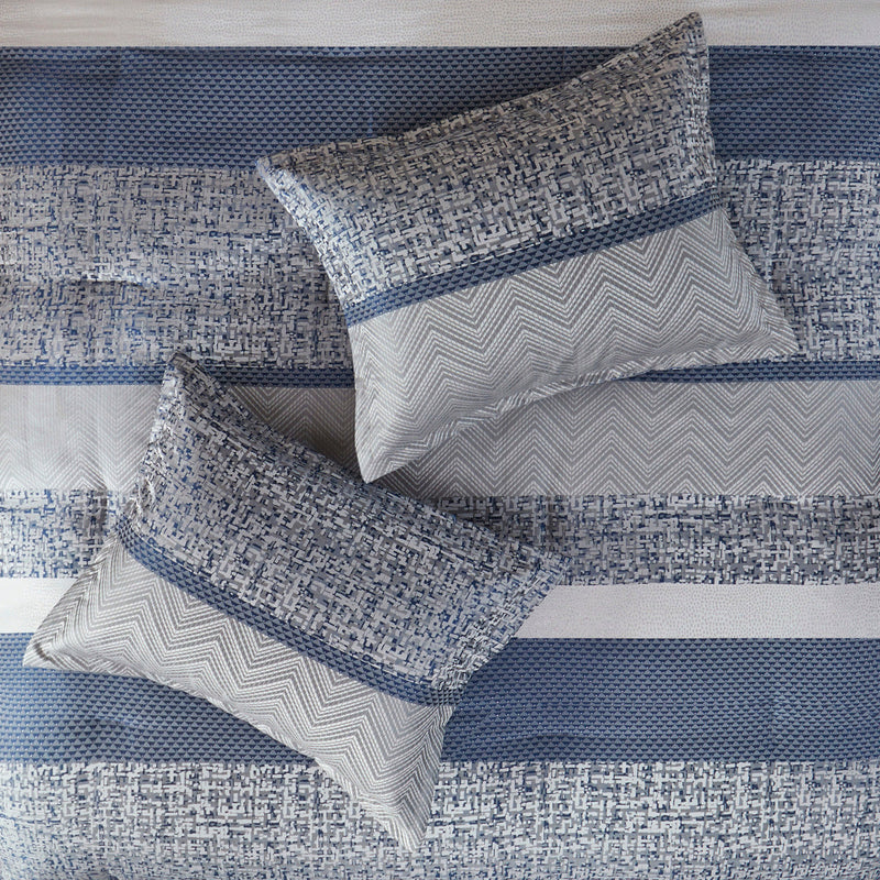 7 Piece Jacquard Comforter Set Navy Queen