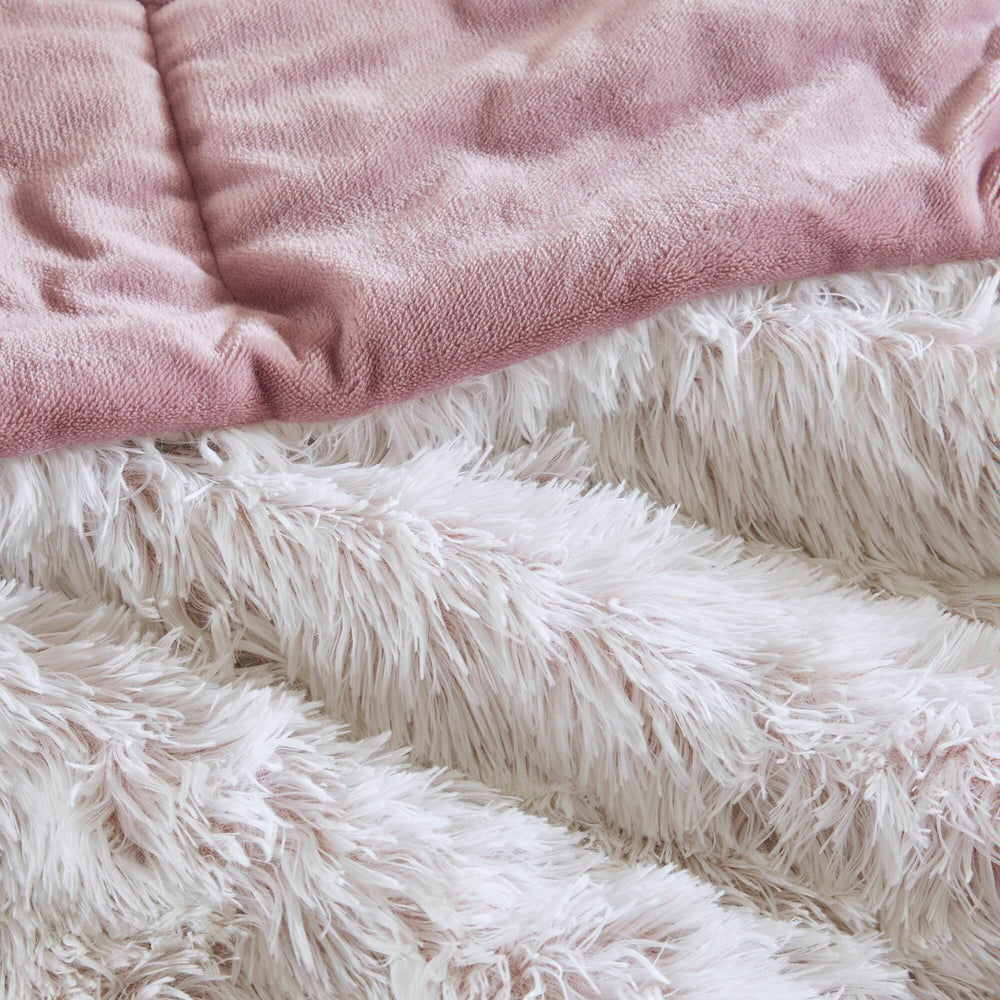 3 PCS King/Cal King Shaggy Faux Fur Comforter Mini Set Pink/White Media 9