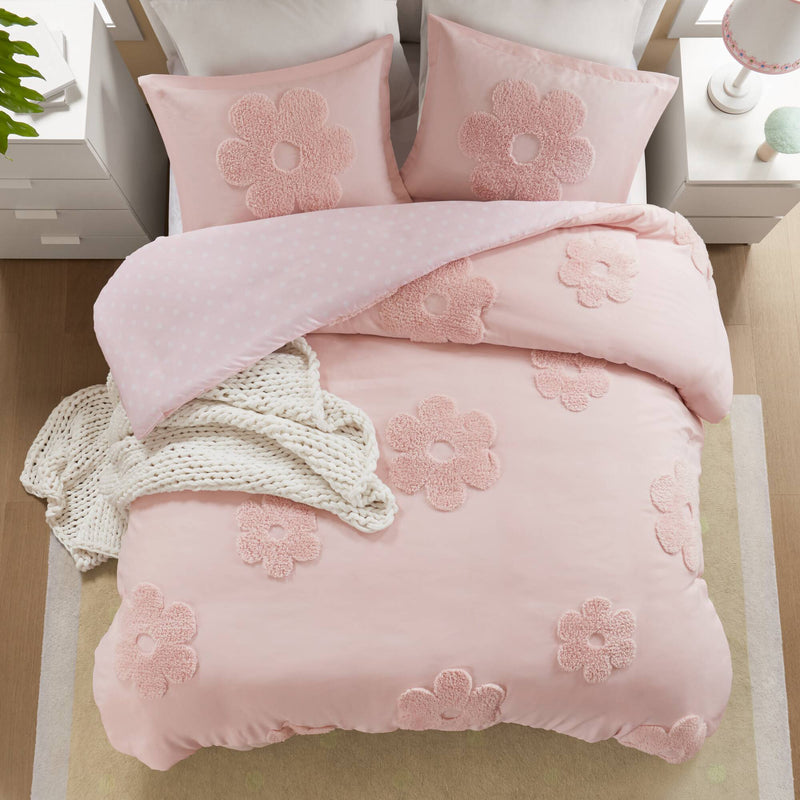 Floral Reversible Tufted Chenille Duvet Cover Set