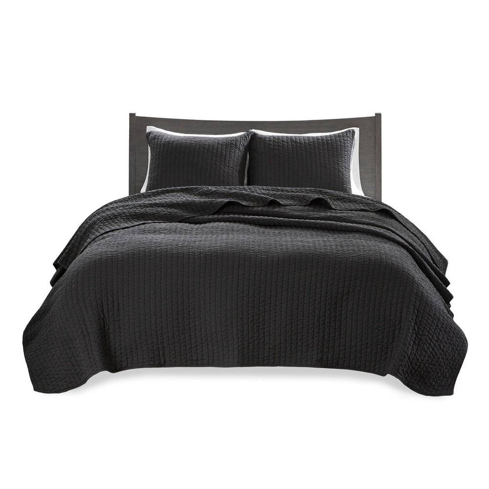3 Piece Quilt Set Black Full/Queen Media 9