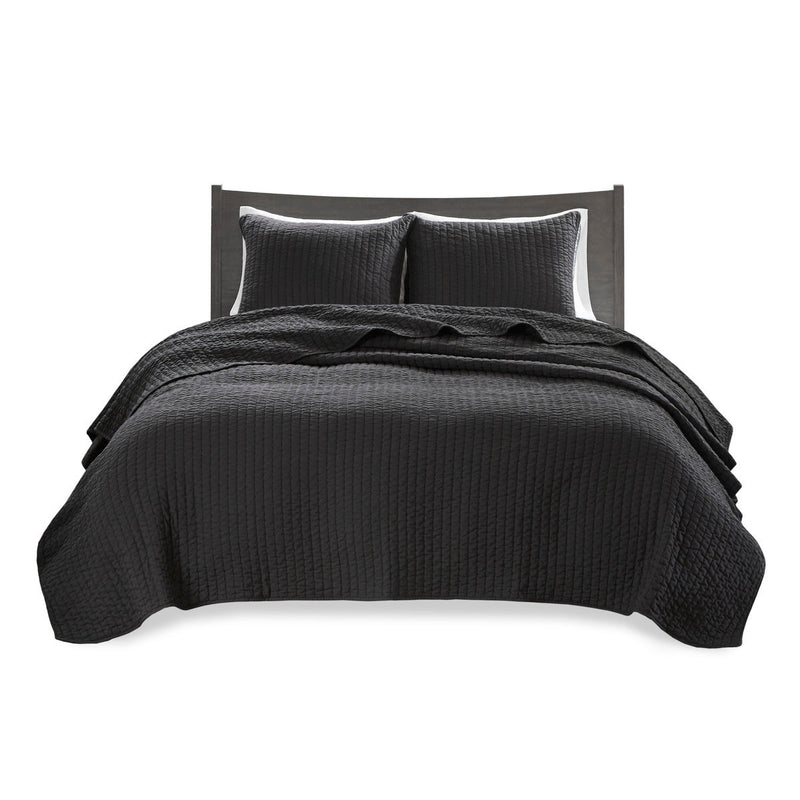 3 Piece Quilt Set Black Full/Queen