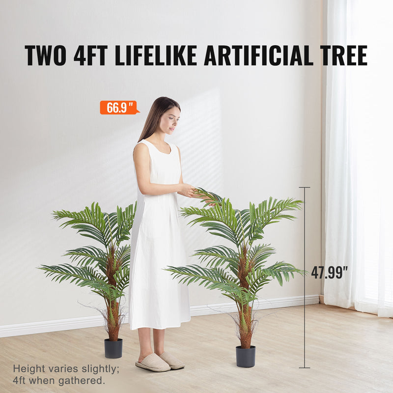 Artificial Palm Tree, 4 FT Tall Faux Plant, Secure PE Material & Anti-Tip Tilt Protection Low-Maintenance Plant, Lifelike Green Fake Tree for Home Office Warehouse Decor Indoor Outdoor
