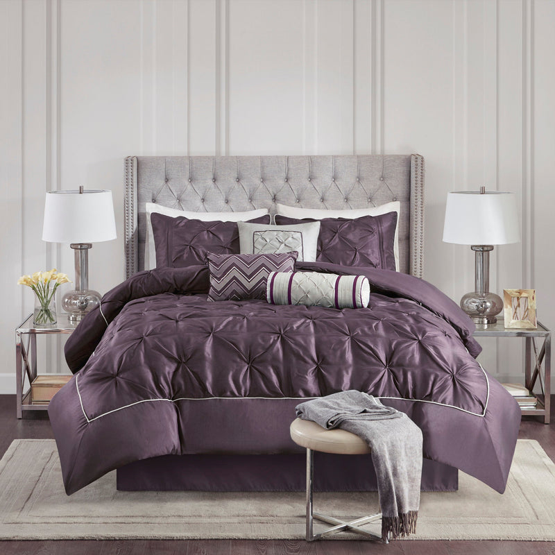 7-Piece 100% Polyester Pieced Pleated Tufted Comforter Set