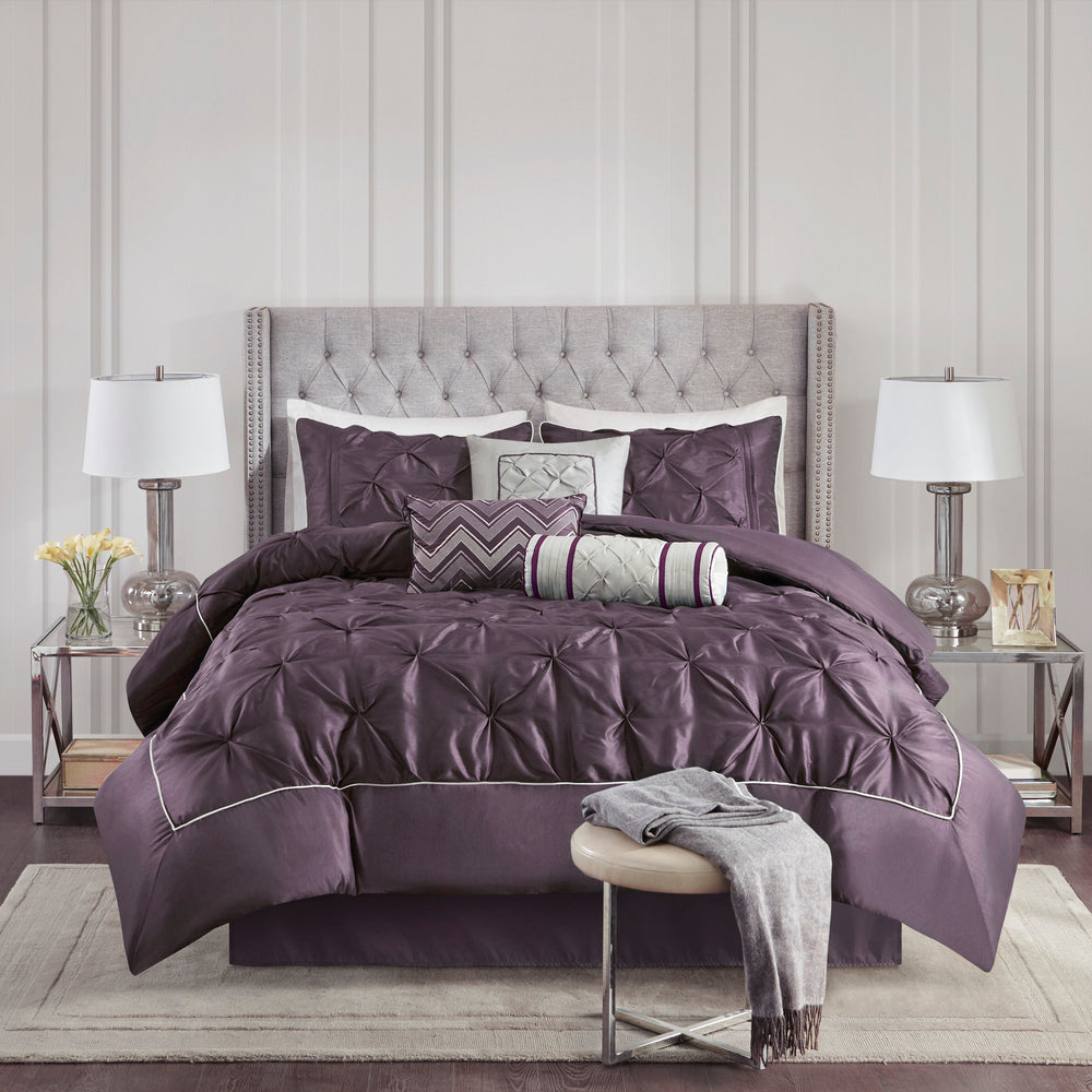 7-Piece King 100% Polyester Pieced Pleated Tufted Comforter Set Media 1