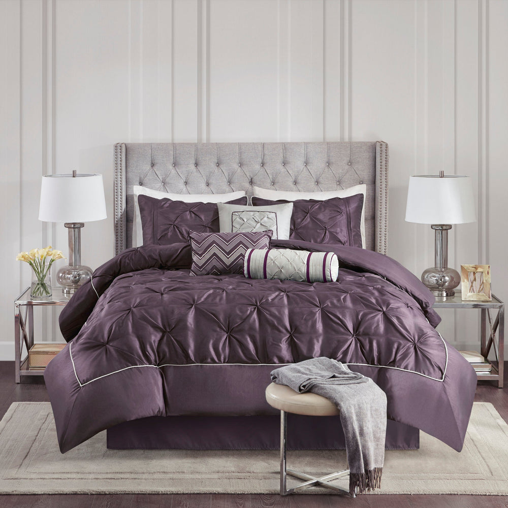 7-Piece Queen 100% Polyester Pieced Pleated Tufted Comforter Set Media 1