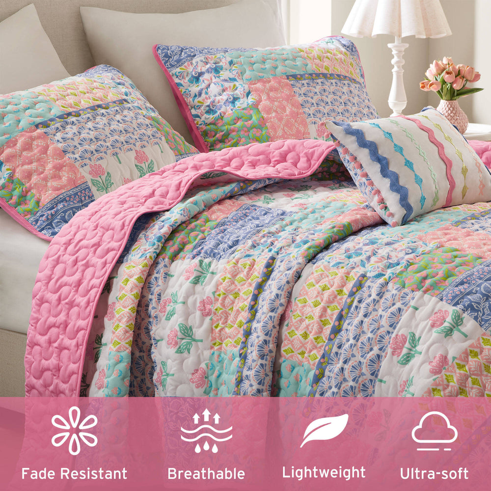 4-Piece Full/Queen 4pcs Quilt Set,Pink Media 3