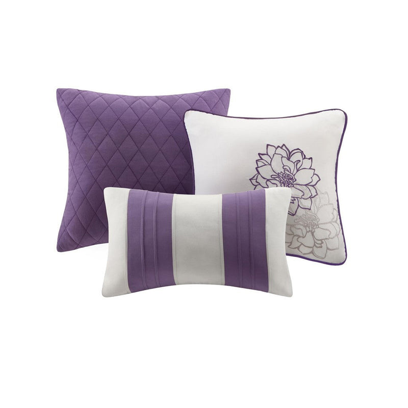 Printed Cotton Sateen Comforter Set Taupe Grey/Purple Queen