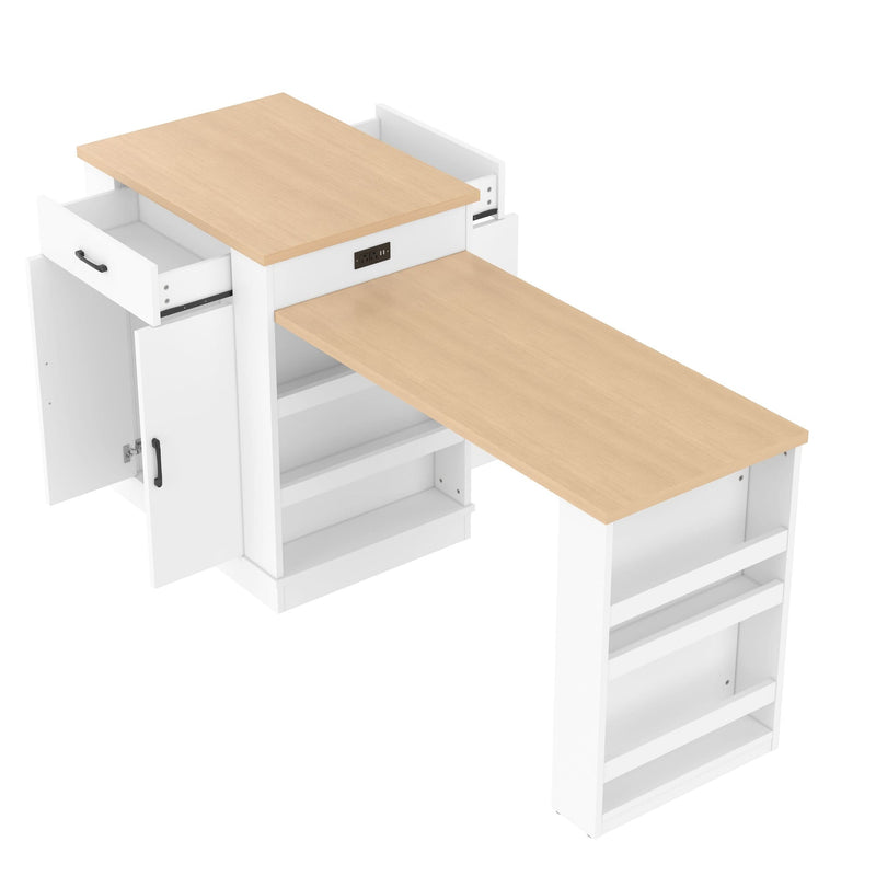 Extendable Island Console & Particle Board White Finish & Multi-Functional Storage
