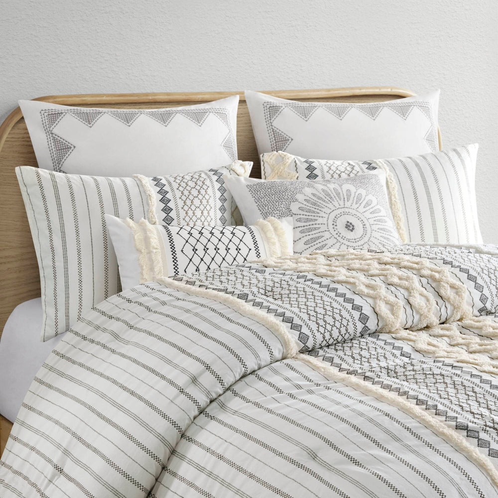 Cotton Printed Comforter Set with Chenille Ivory Full/Queen Media 14