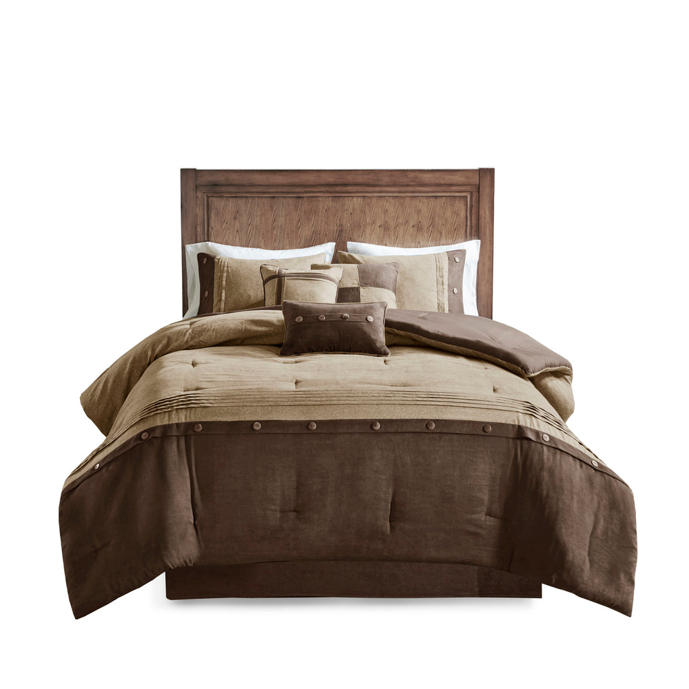 7 Piece Faux Suede Comforter Set Brown Cal King Media 8