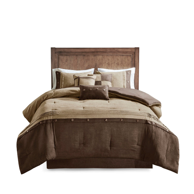 7 Piece Faux Suede Comforter Set Brown Cal King