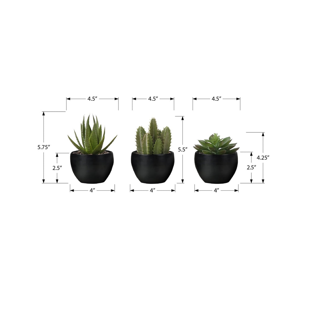 Artificial Succulent Plants Set of 3, 6' Tall, Green Faux Indoor Decor in Black Melamine Pots, Tabletop Greenery for Home Office Media 3