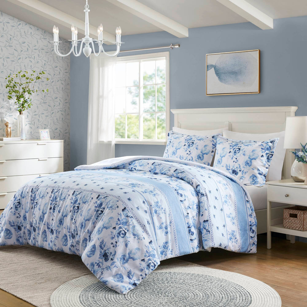 Floral Striped Duvet Cover Set Twin/Twin XL Media 1