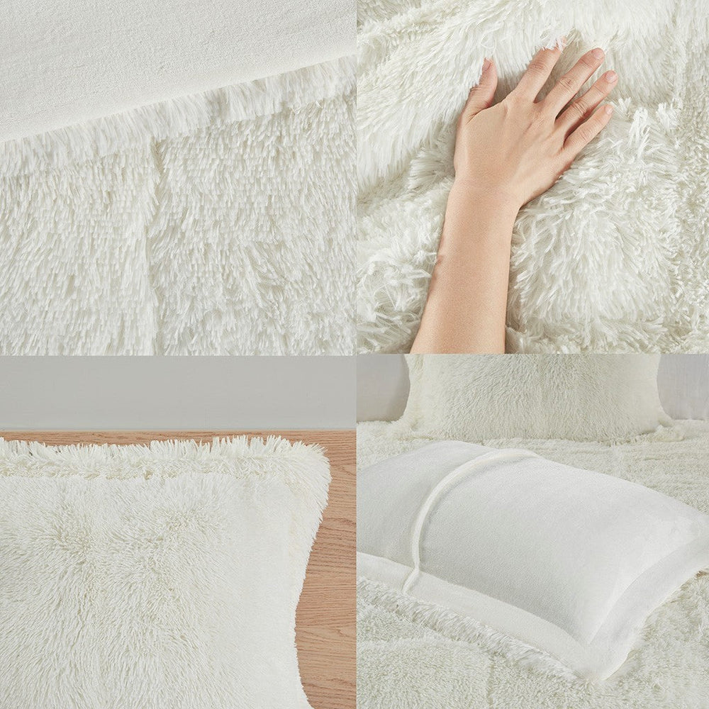 King/Cal King Shaggy Long Fur Comforter Mini Set Media 2