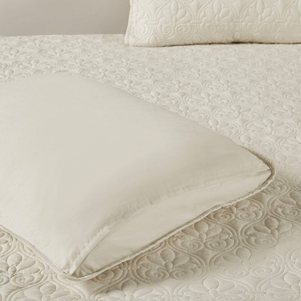 3 Piece Split Corner Pleated Quilted Bedspread Cream Queen Media 4