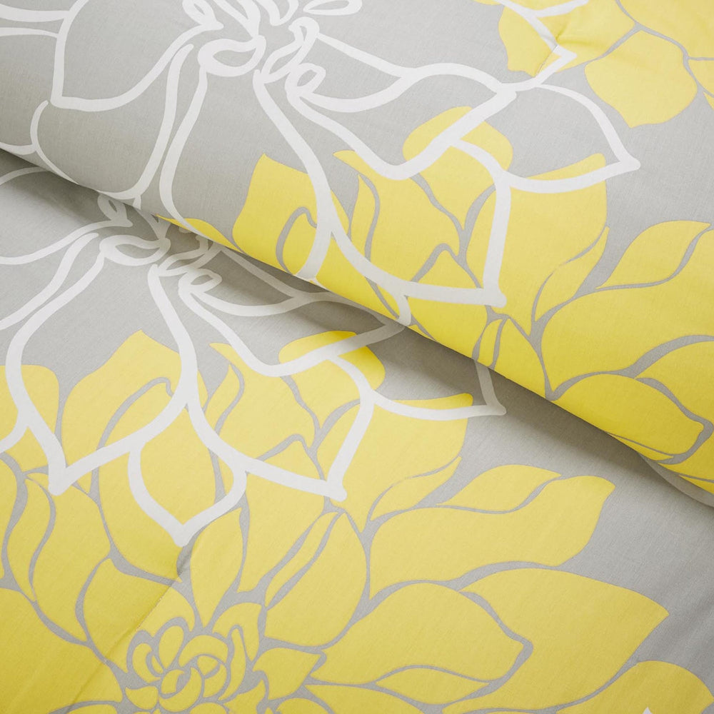 Printed Cotton Sateen Comforter Set Taupe Grey/Yellow Queen Media 4