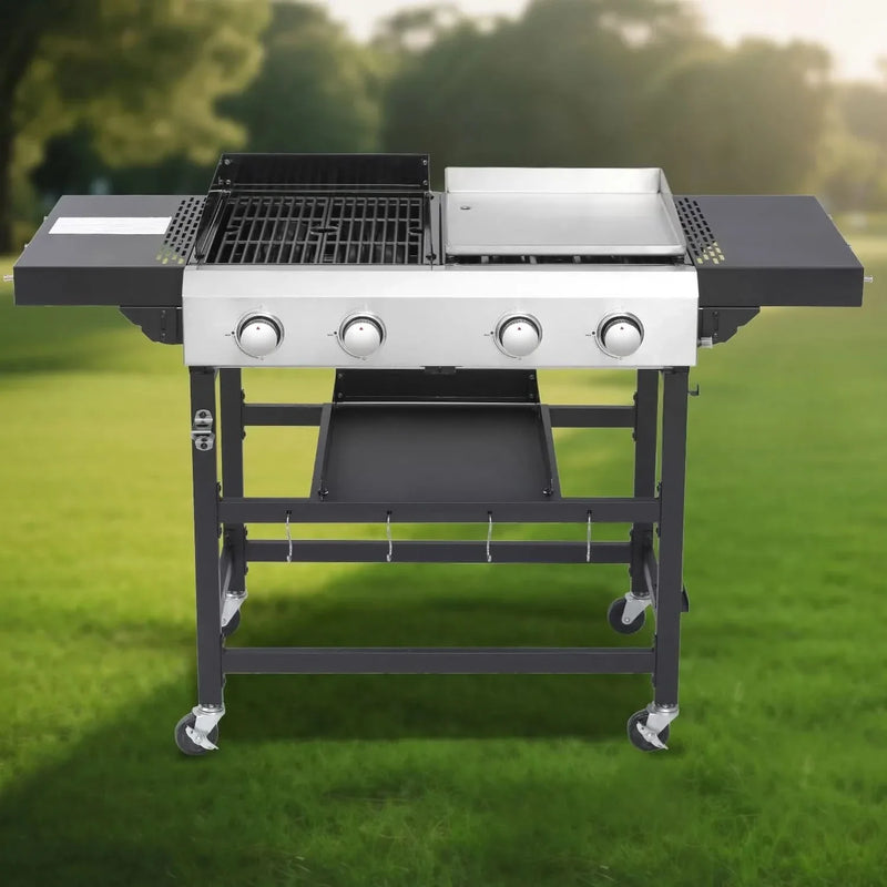 Gas Grill Two Burner Cast Iron Plancha Griddle Outdoor Use Portable