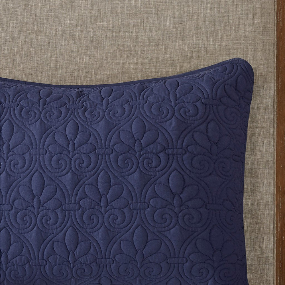 3 Piece Split Corner Pleated Quilted Bedspread Navy Queen Media 7