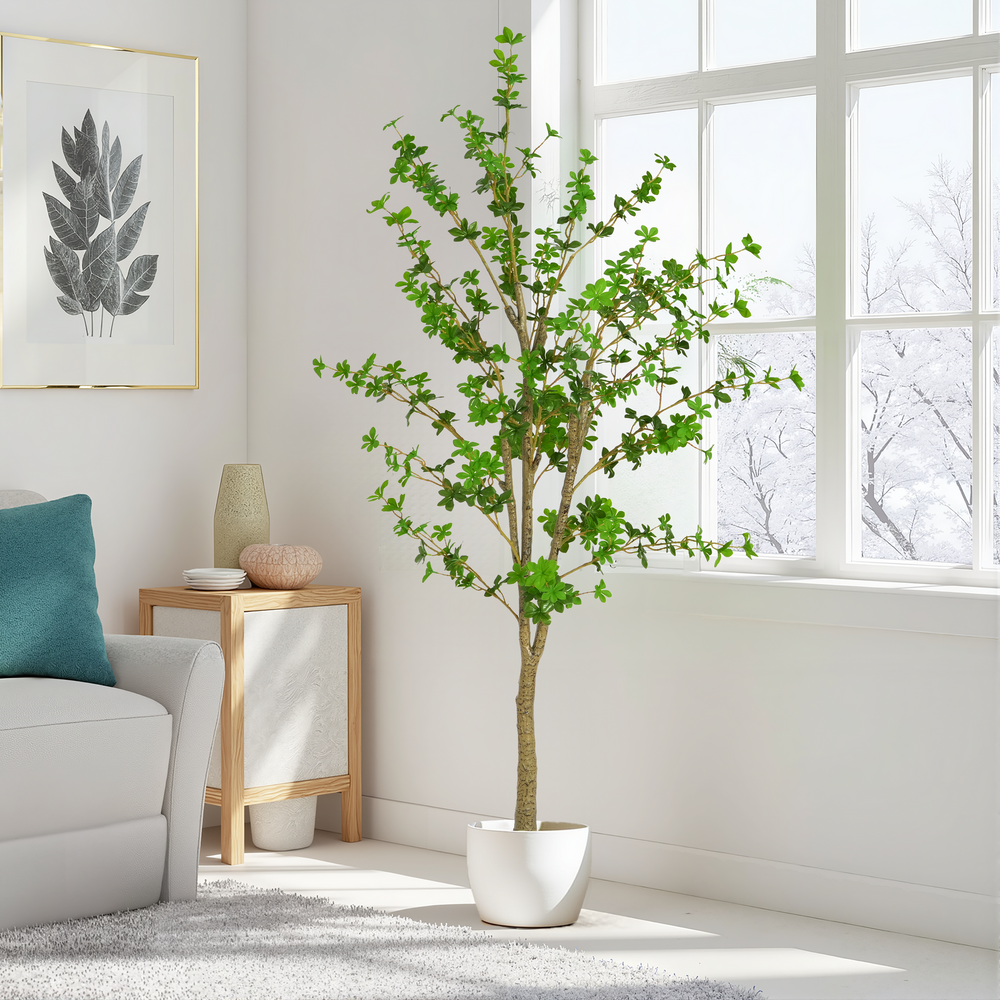 76' Artificial Enkianthus Tree with Black Plastic Pot Media 2