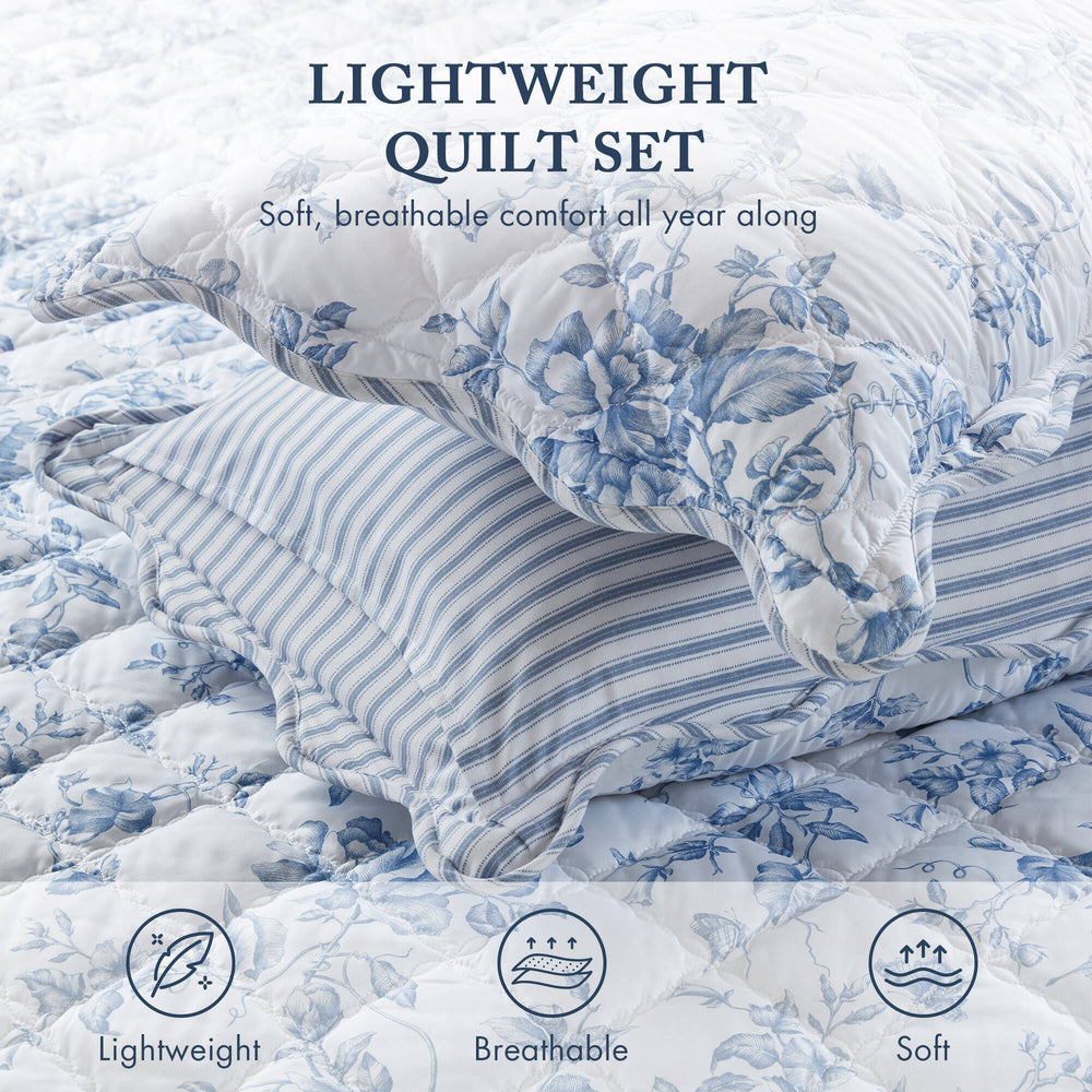 4 Pieces Full/Queen  Quilt Set with Decorative Pillow,Blue Media 10