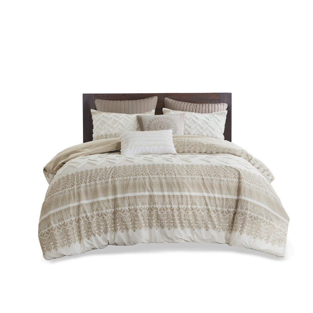 Full/Queen 3 Piece Cotton Duvet Cover Set with Chenille Tufting Media 13