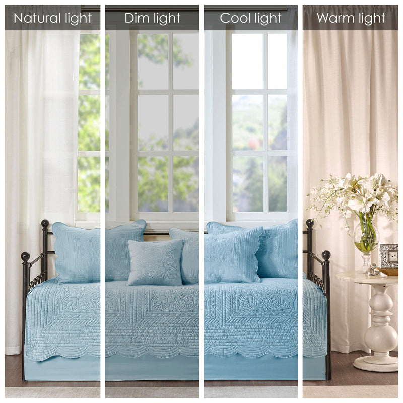 6 Piece Reversible Scalloped Edge Daybed Cover Set Blue Daybed