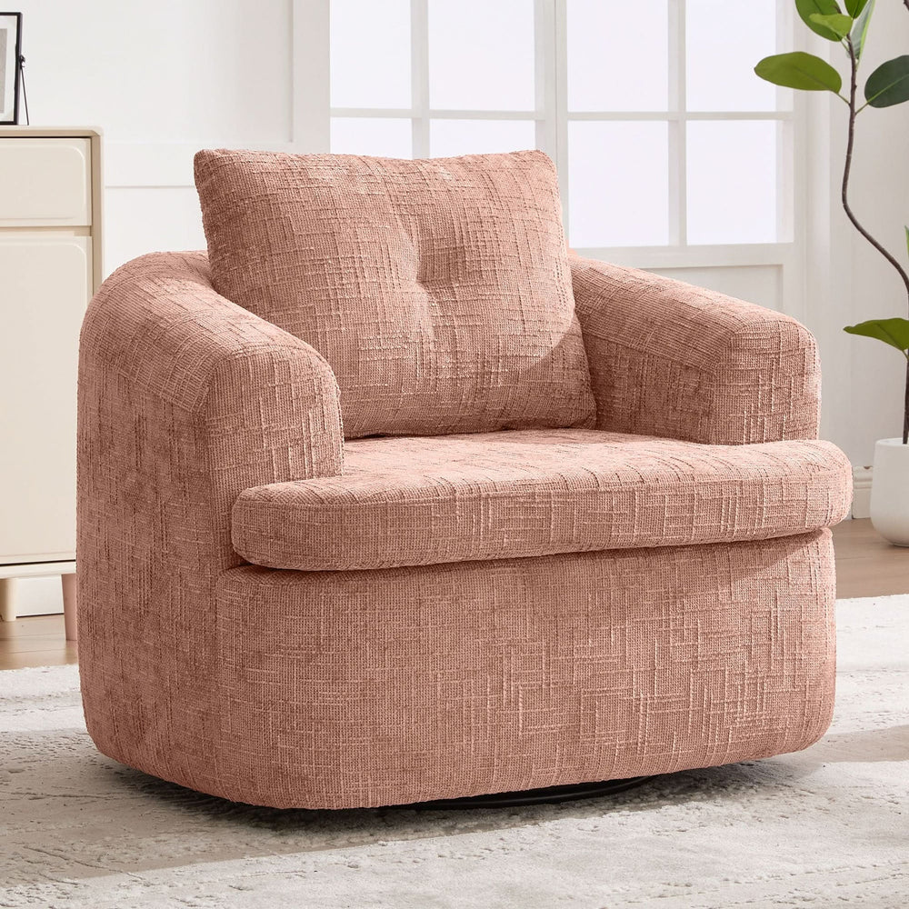 360 Degree Swivel Chair Chenille Pink Dual Layer Cushion Living Room Decor Accent Seating Home Media 6
