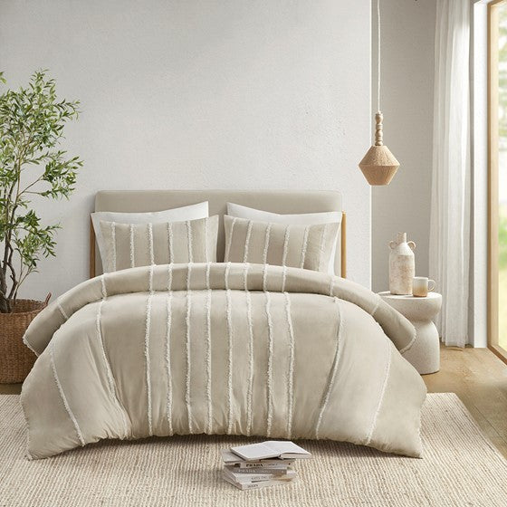 King/Cal King 3 Piece Striped Cotton Duvet Cover Set Media 16