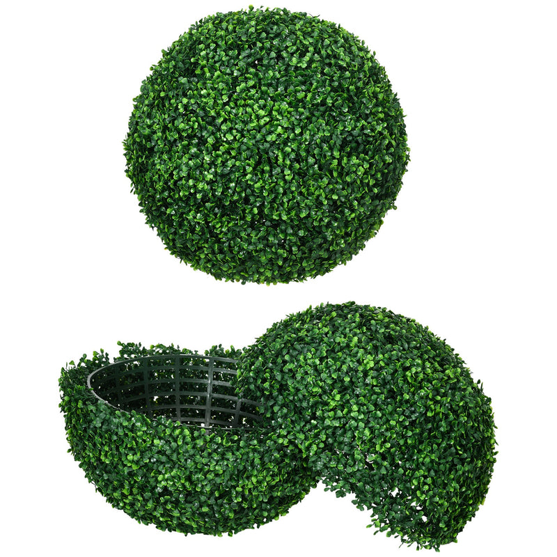 HOMCOM Set of 2 19.75 Inch Artificial Ball Boxwood Topiary Trees Balls, Indoor Outdoor Fake Plants for Home, Office & Living Room Decor
