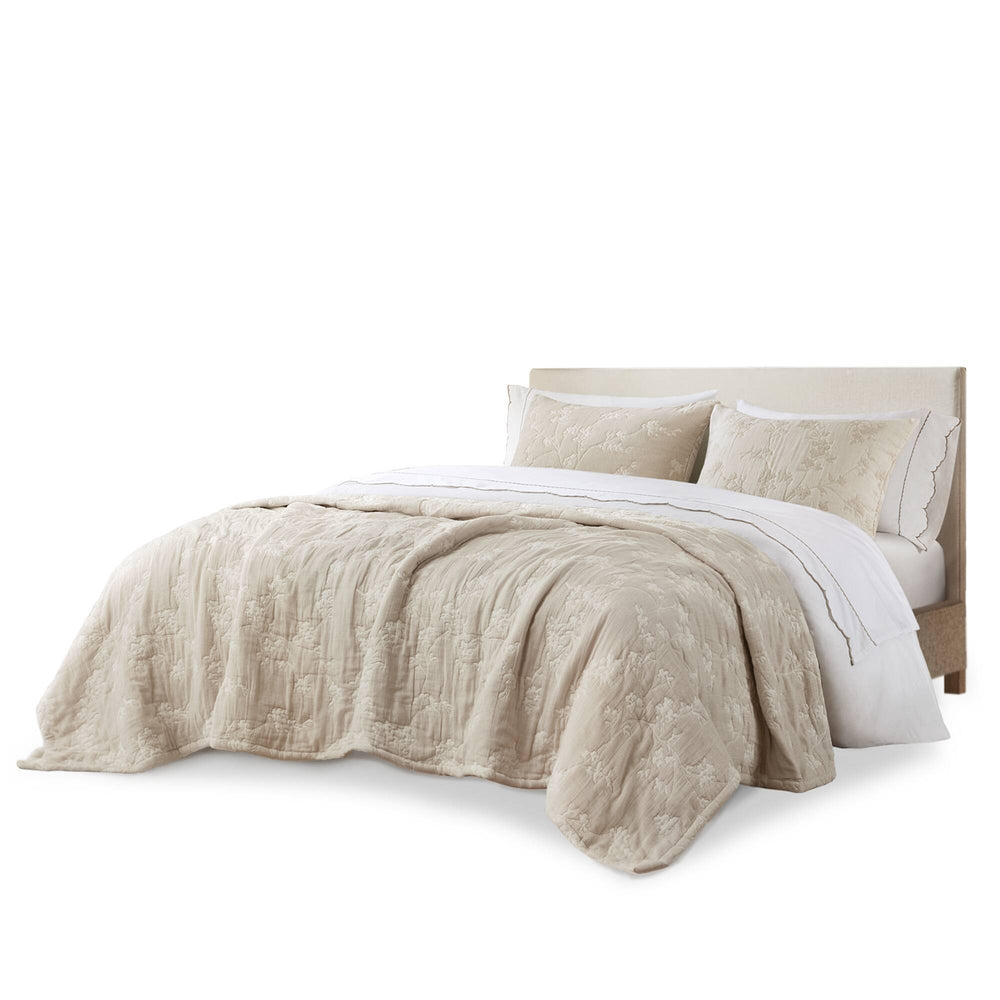 3 Pieces King Jacquard Cotton Gauze Quilt Set,Linen Media 3