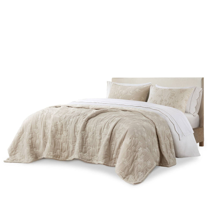 3 Pieces Full/Queen Jacquard Cotton Gauze Quilt Set,Linen