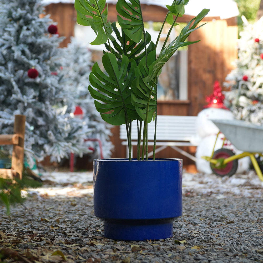 Handmade Solid Blue Glazed Ceramic Planter Set of 3, 15/12/9 Inch Diameter, for Succulents & Flowers Outdoor Garden & Indoor Staircase Use, Breathable Porous Clay Media 4
