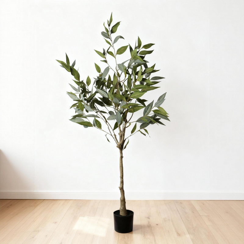 5FT Realistic Artificial Eucalyptus Tree in Black Plastic Pot with Lush Green Fabric Leaves, Indoor Potted Faux Plant for Home Office Decor