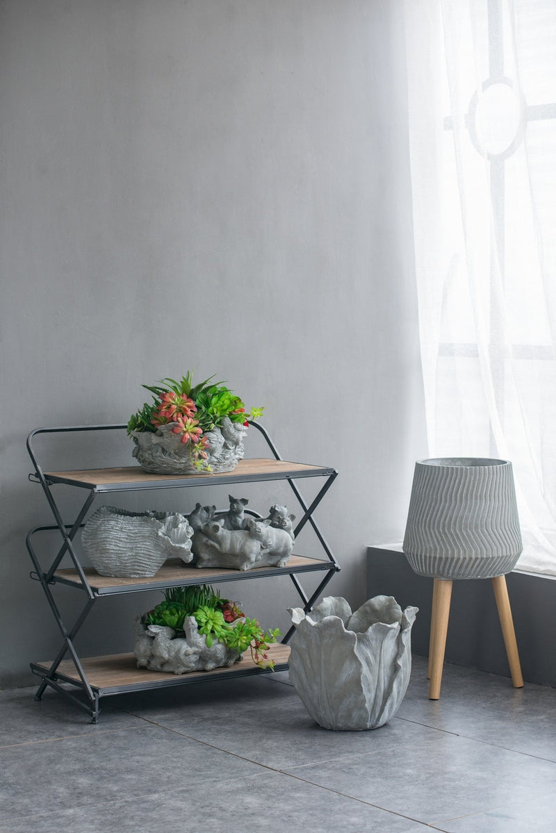 14.6x14.6x28' Cement and Wood Plant Stand, Indoor Outdoor Plant Holder