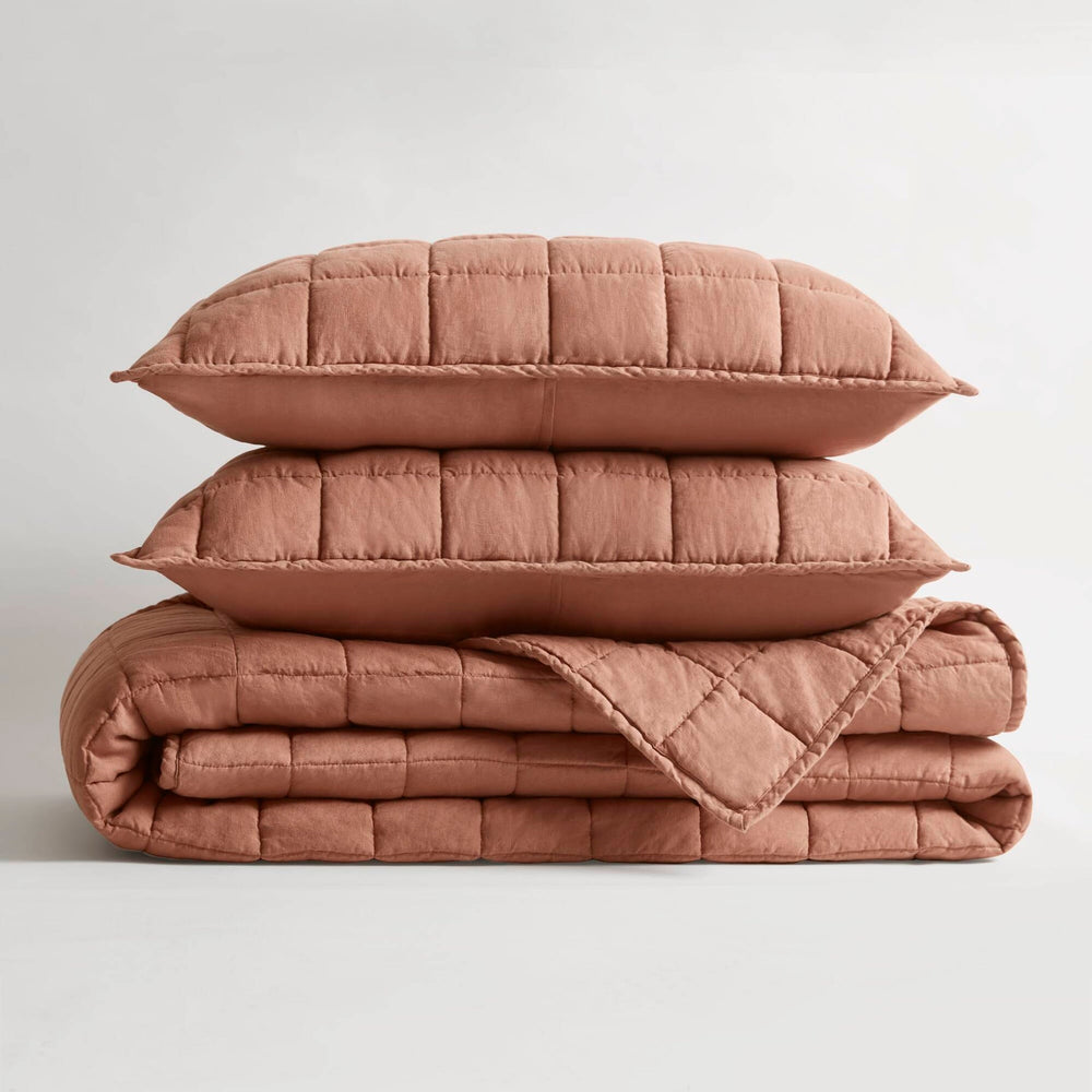 3-Piece King/Cal King Linen Garment Washed Quilt Set,Clay Media 15