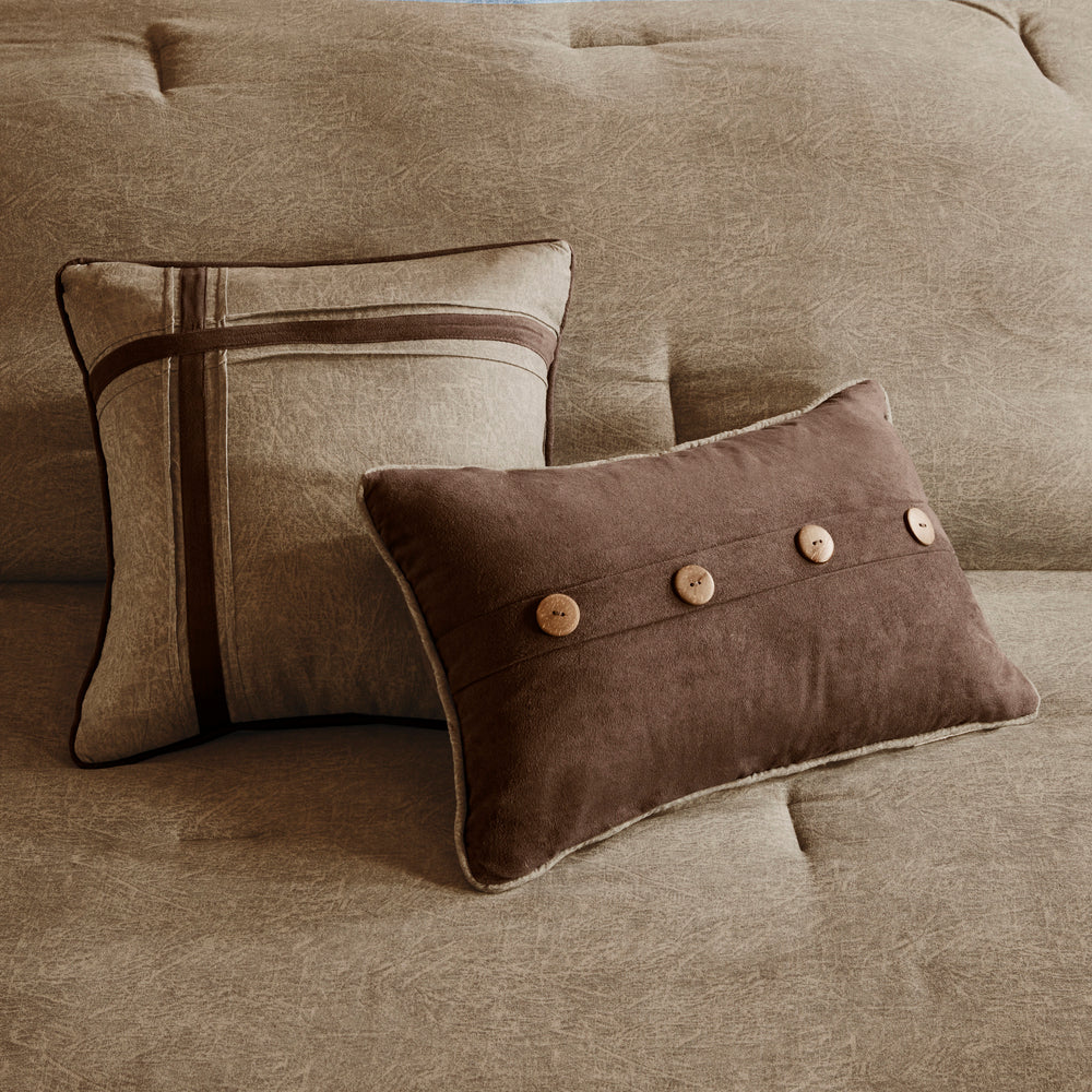 7 Piece Faux Suede Comforter Set Brown Cal King Media 7
