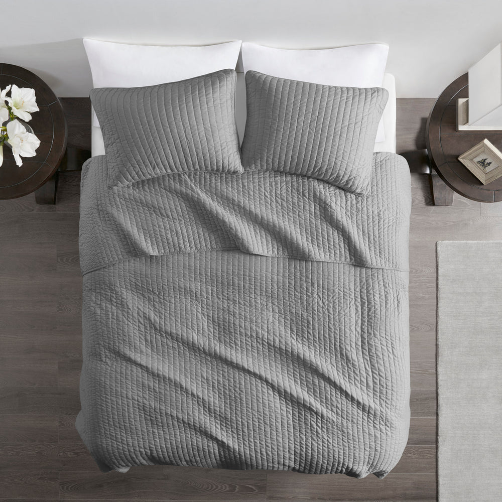 3 Piece Quilt Set Grey Full/Queen Media 10