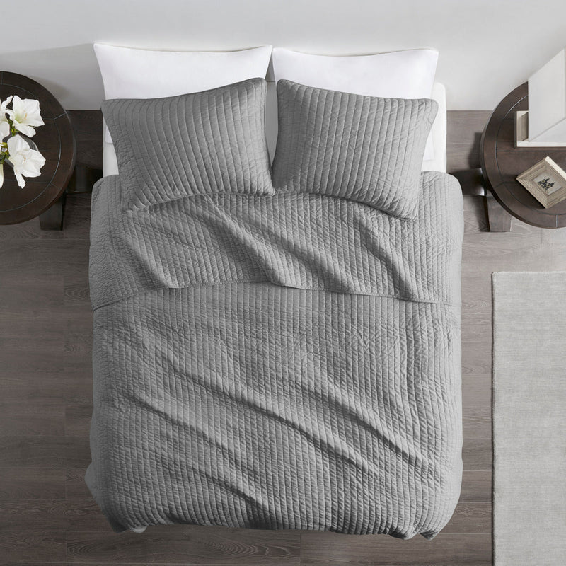 3 Piece Quilt Set Grey Full/Queen