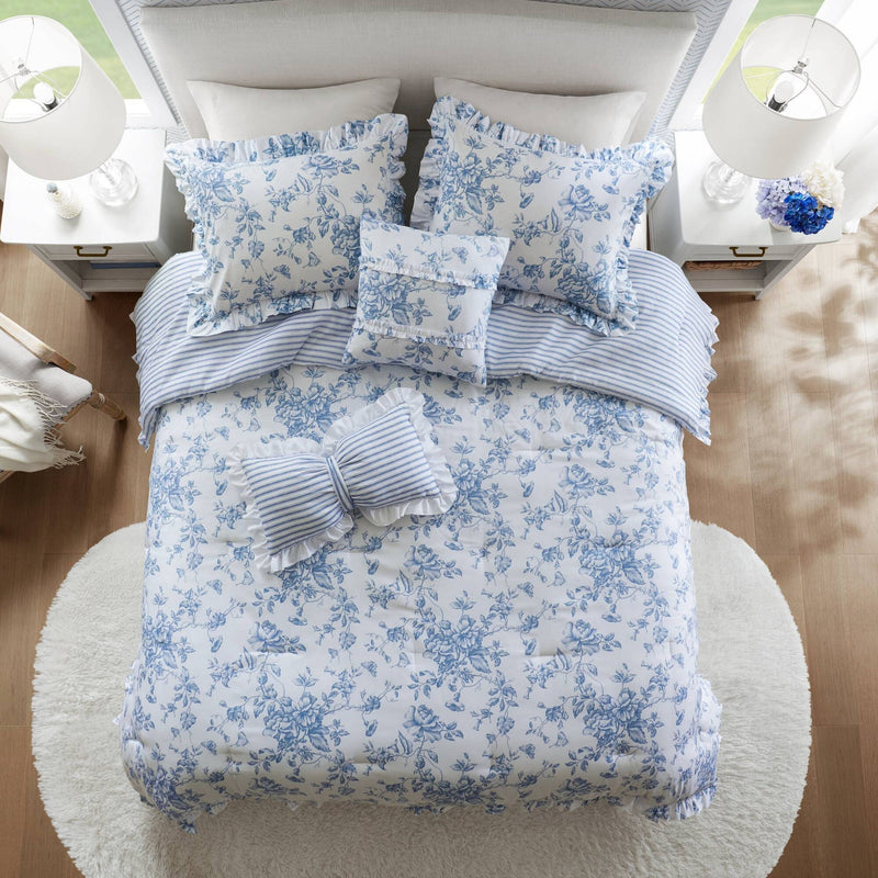 5 Pieces Full/Queen Comforter Set with Decorative Pillows,Blue