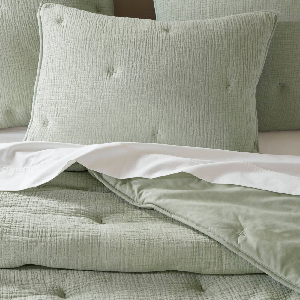3-Piece Full/Queen Cotton  Embroidered Quilt Set,Sage Media 20