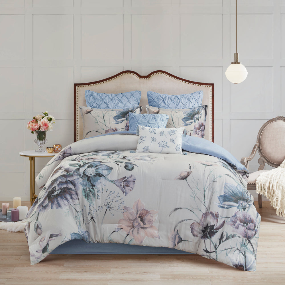 8 Piece Cotton Printed Comforter Set Blue Queen Media 12